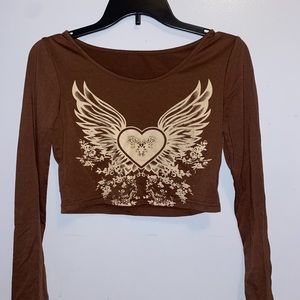 Romwe cropped long sleeve shirt with heart design